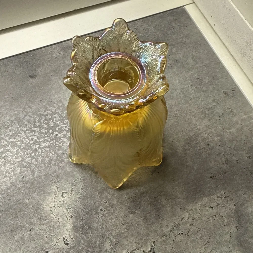 VTG Fenton Vintage Amber Iridescent Tulip Votive Candle Holder